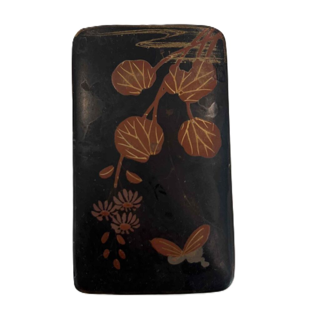 Japanese Rectangular Lighter Black Floral Butterfly Motif Accessory Box
